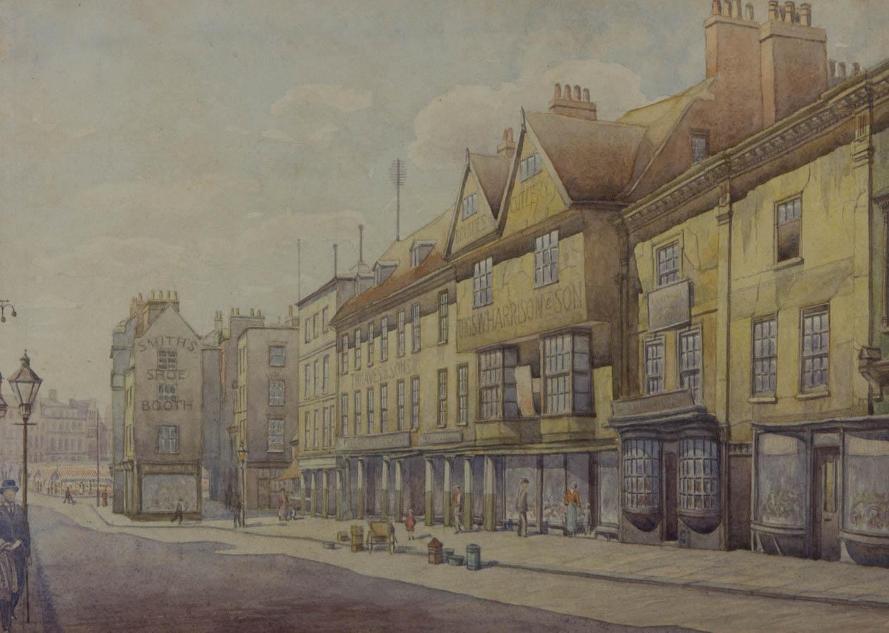 Lifford Claydon - Framed 1921 Watercolour, Cheapside, Nottingham For Sale 1