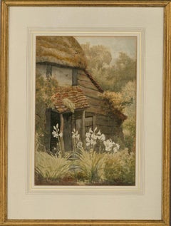 Vintage Sidney Currie (act. 1892-1930) - Watercolour, Lily Flowers by Cottage