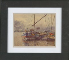 J.R.S. Frank - Gerahmtes Aquarell des frühen 20. Jahrhunderts, The Sailing Barges