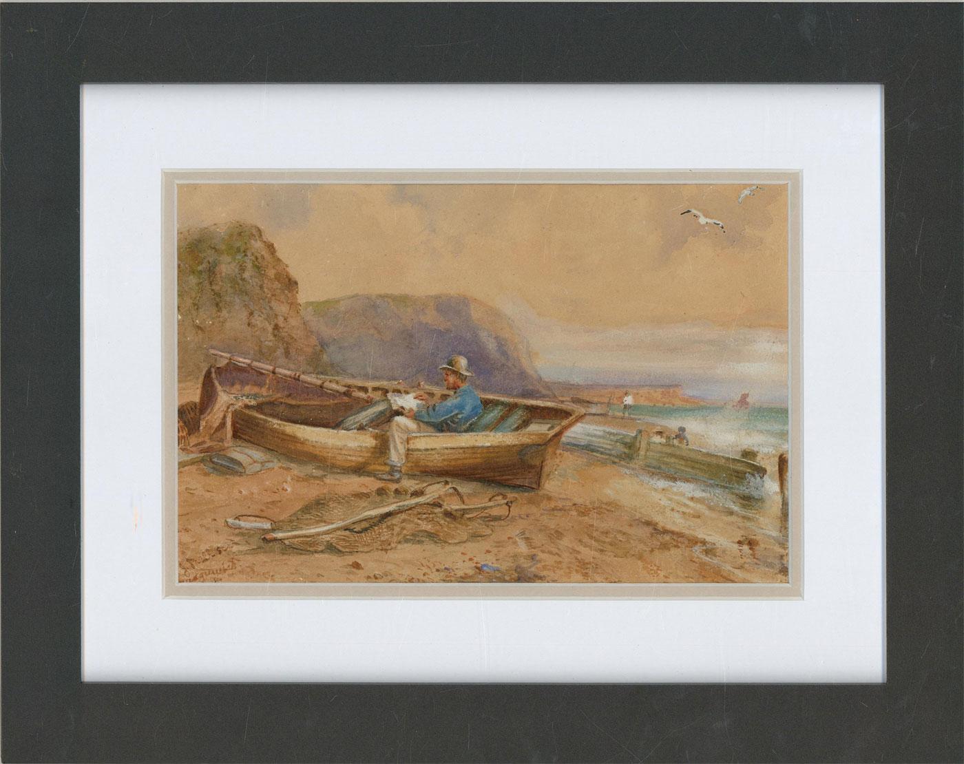 Unknown Figurative Art - Framed Late 19th Century Watercolour - Waiting for the Tide