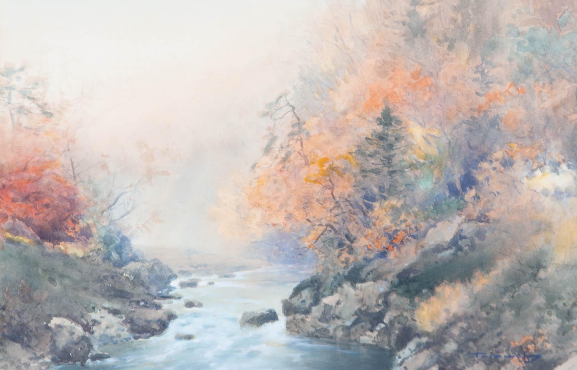 Framed Mid 20th Century Watercolour - Misty River Valley - Art by Unknown