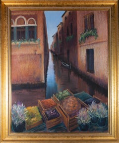 Symons - Pastello della metà del XX secolo firmato e incorniciato, Pomeriggio veneziano