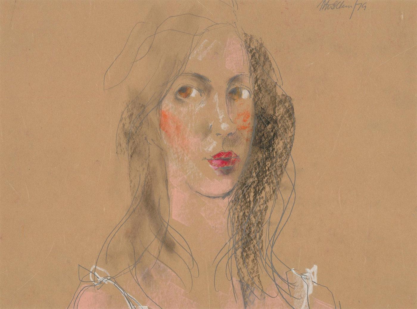 Peter Collins ARCA - Signé 1979 Pastel, Portrait d'une Femme en vente 2