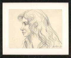 Vintage Peter Collins ARCA - Signed 1981 Graphite Drawing, Woman in Profile