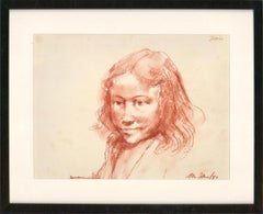Vintage Peter Collins ARCA - Signed 1980 Sanguine, Portrait of Jessica