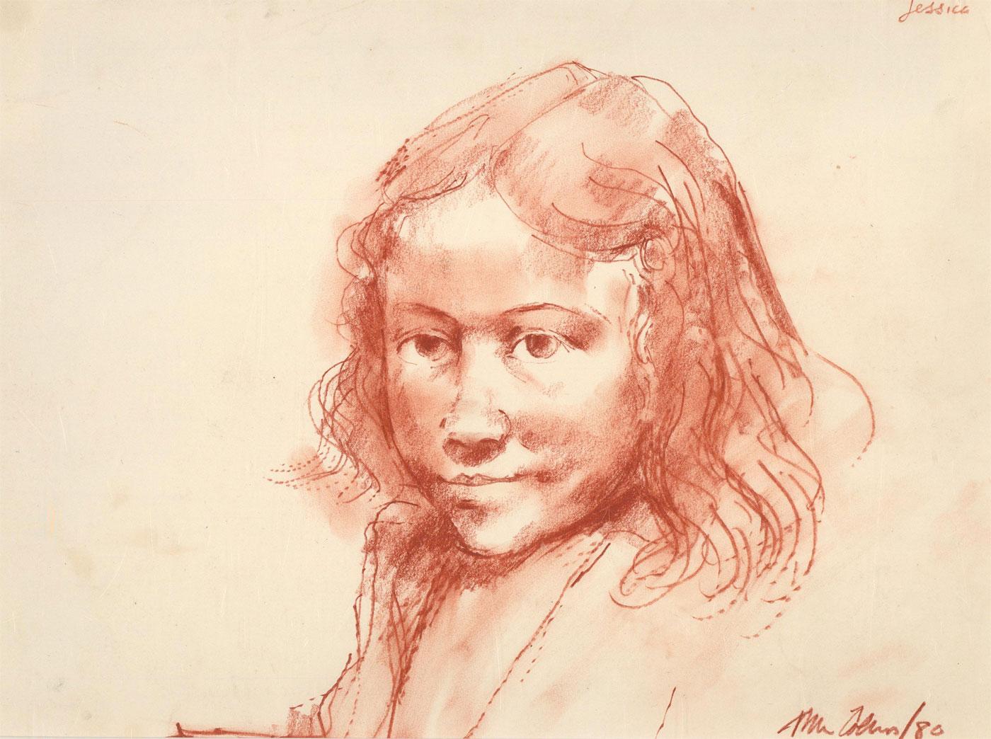 Peter Collins ARCA - Signed 1980 Sanguine, Portrait of Jessica For Sale 1