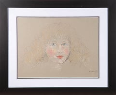 Vintage Peter Collins ARCA - Signed 1978 Graphite Drawing, Girl with Curly Hair