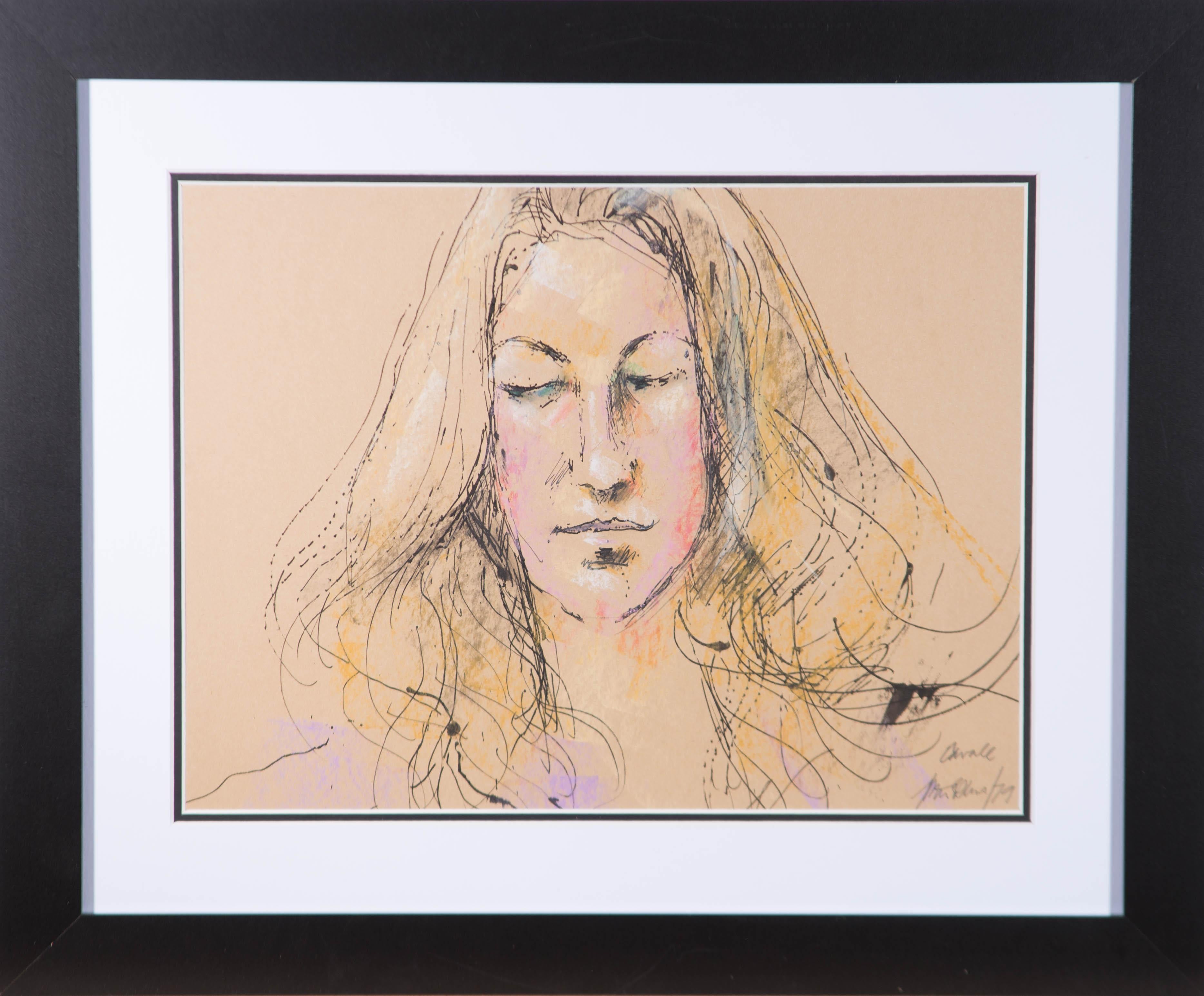 Peter Collins ARCA - Framed 1979 Pen and Ink Drawing, Blonde Woman