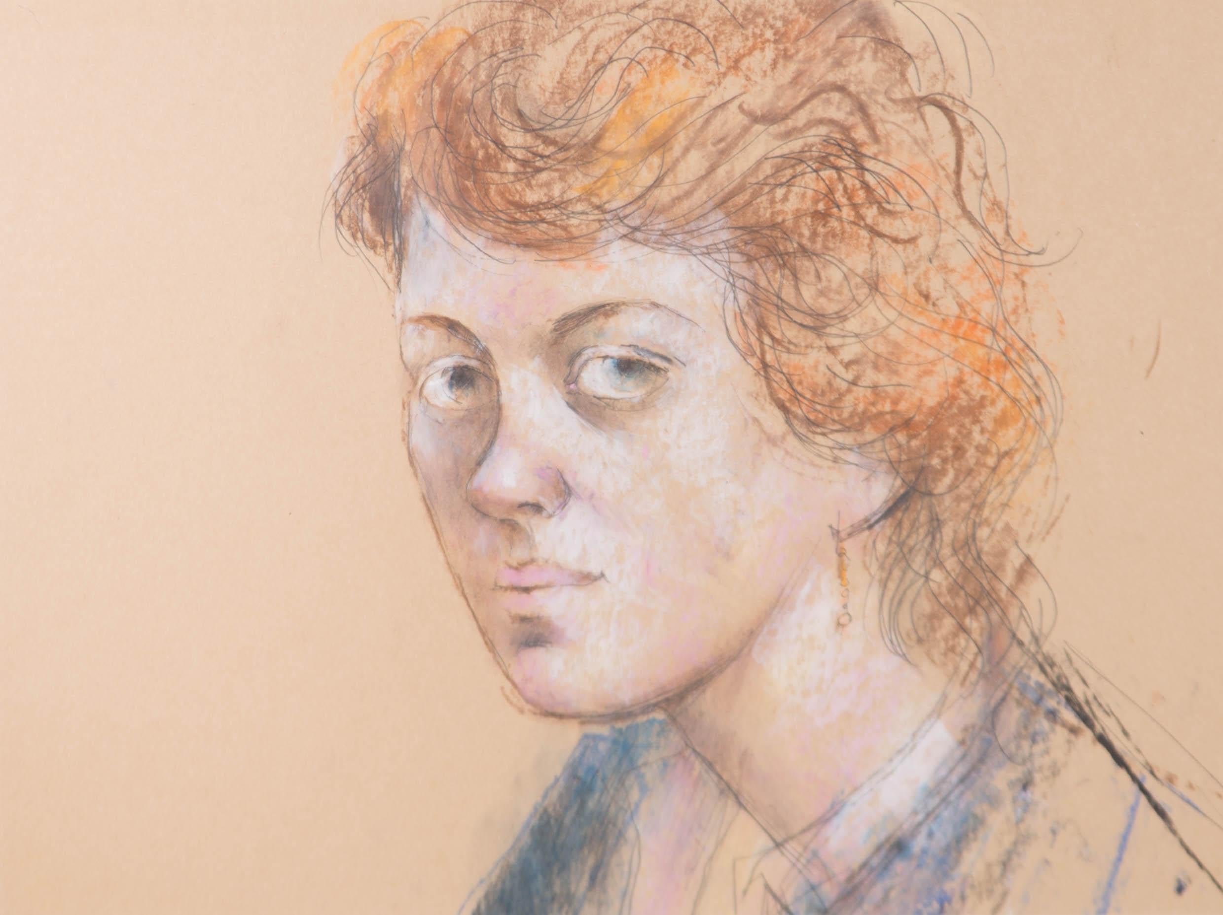 ARCA Peter Collins Pastel encadré du 20ème siècle, étude en tête de lit - Beige Portrait par Peter Collins ARCA