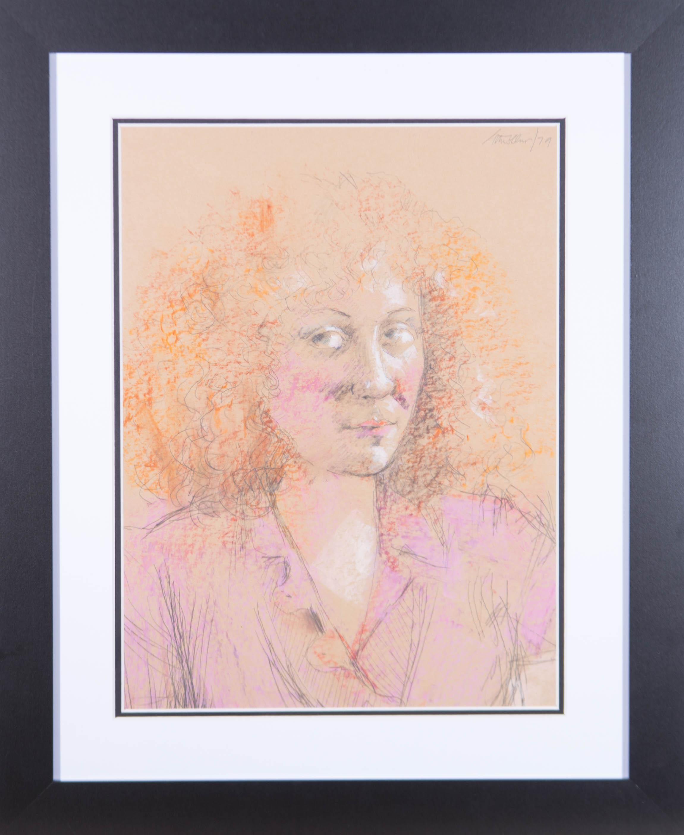 Un magnifique portrait de jeune femme réalisé par l'artiste britannique classé Peter Collins. Ici, il a saisi la beauté sans effort du modèle à l'aide d'un petit nombre de traits de crayon expressifs et de taches de couleur. Très bien présenté dans