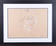 Peter Collins ARCA – signierte Graphitzeichnung, Frau mit blauen Augen, 1980