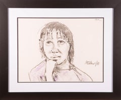 Vintage Peter Collins ARCA - Signed 1981 Charcoal Drawing, In Thought