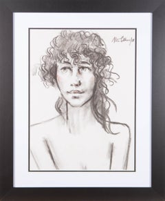 Vintage Peter Collins ARCA - 1981 Charcoal Drawing, Smiling Woman