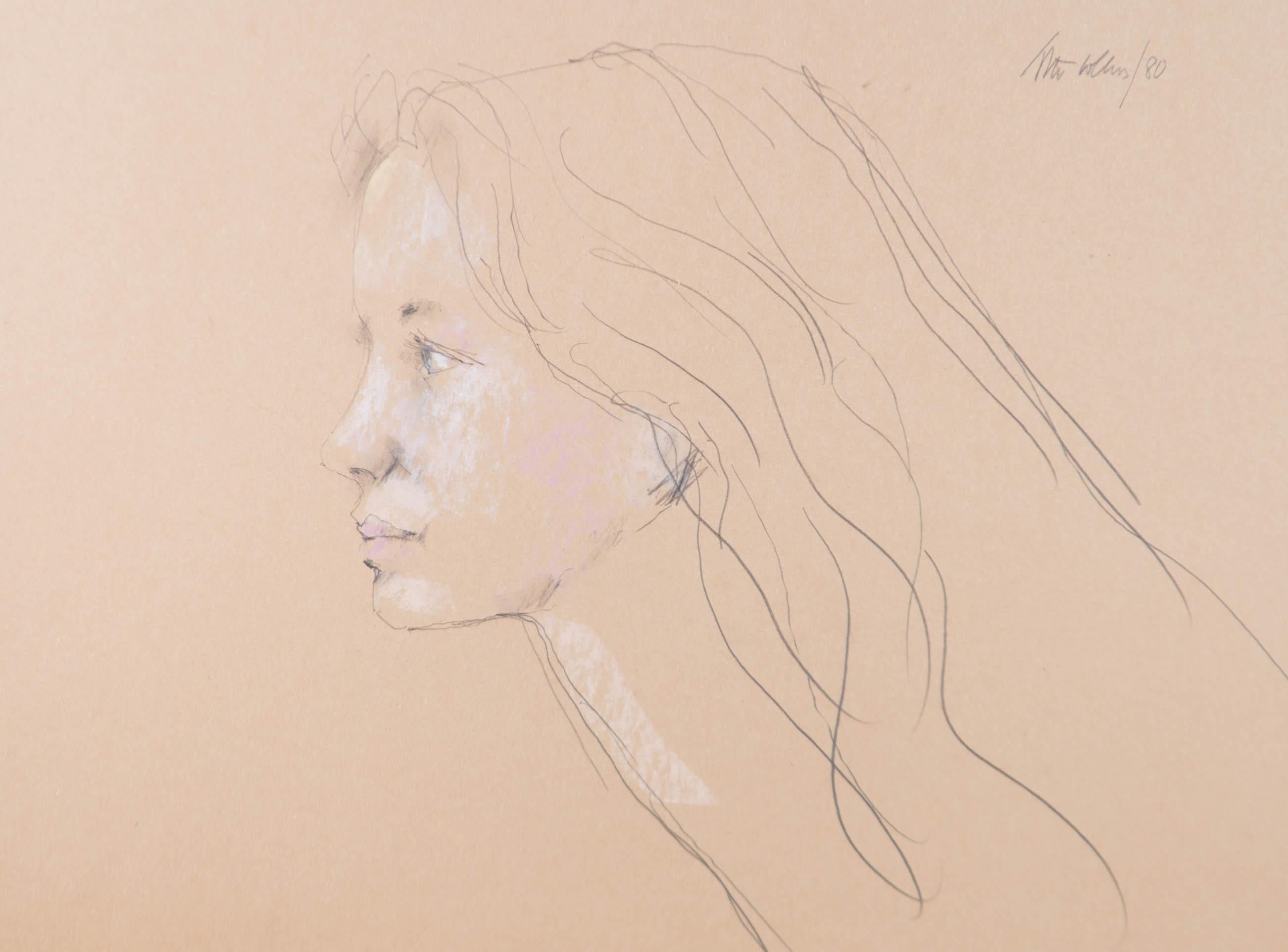 Peter Collins ARCA - 1980 Graphite Drawing, Woman with Long Hair For Sale 2