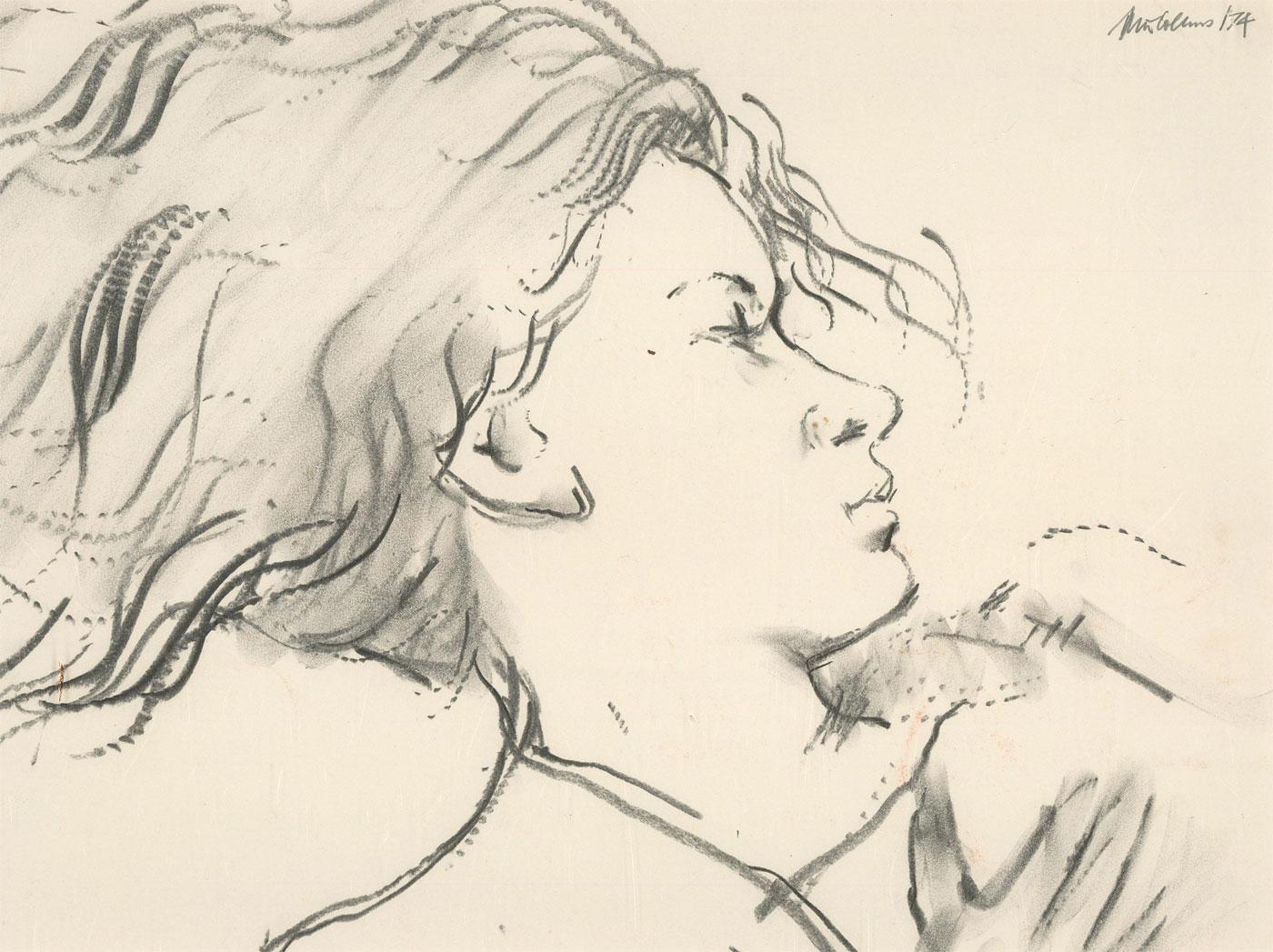 Peter Collins ARCA - 1974 Charcoal Drawing, Sleeping Woman 1