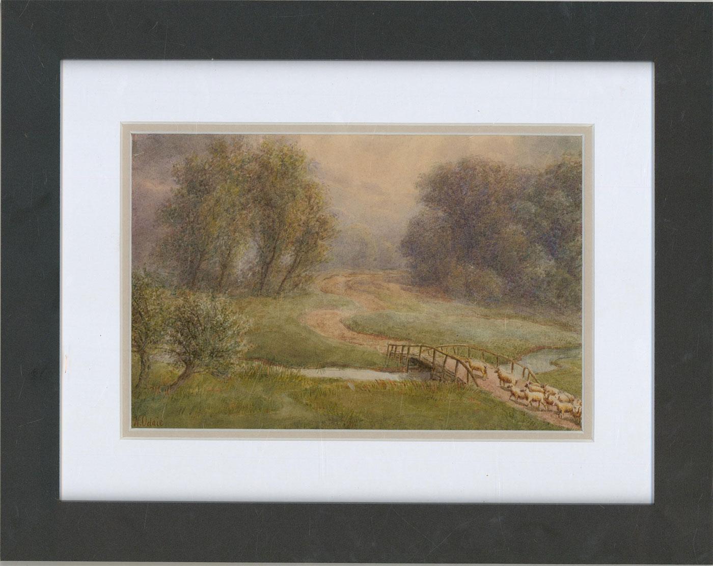 J.W. Oddie (fl.1882-1886) - Aquarelle de la fin du XIXe siècle, moutons d'élevage