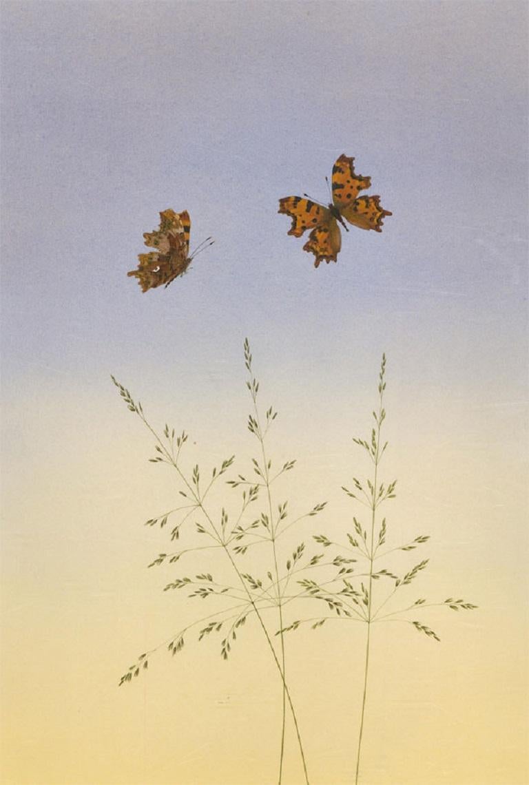 Kate Weaver - 1987 Watercolour, Comma Butterflies and Grass For Sale 1