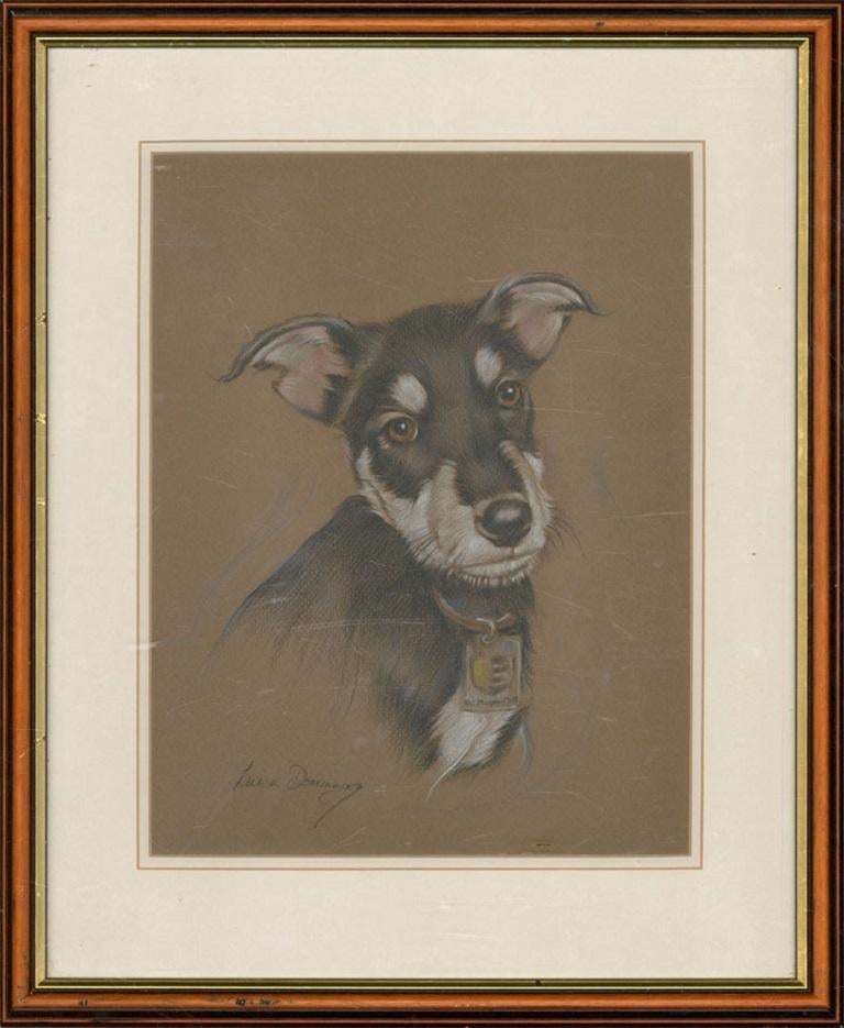 An adorable pastel portrait of a terrier with a tag reading 'The Mayor's Mutt'.

The artwork is signed and [presented in a wood frame with a gilded inner window, glazing, and a double mount board.

On wove.