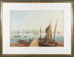 Gerahmtes Aquarell aus dem frühen 19. Jahrhundert – Stadtlandschaft, The Disembark