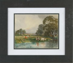 C.J. Keats RBA - Late 19th Century Watercolour, Cows Beside the River
