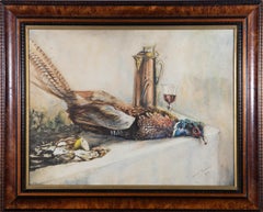 Vintage Andre Salaire - 1912 Watercolour, Still Life With Pheasant And Wine