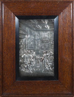 Framed Mid 20th Century Metalwork Relief - Court Scene