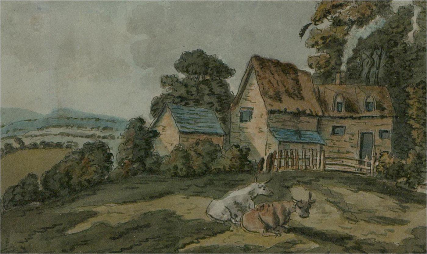 Englische Schule der englischen Schule, frühes 19. Jahrhundert, Aquarell - Hillside Farm – Art von Unknown
