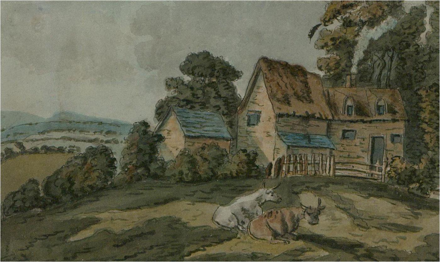 Aquarelle de l'école anglaise du début du XIXe siècle - Ferme de Hillside - Art de Unknown