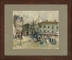 Guillaume - Aquarelle contemporaine signée et encadrée, Rues d'hiver