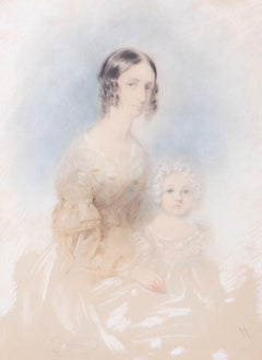 Jules Nogues (b.1809) - Signed & Framed 1839 Pastel, Mother and Child