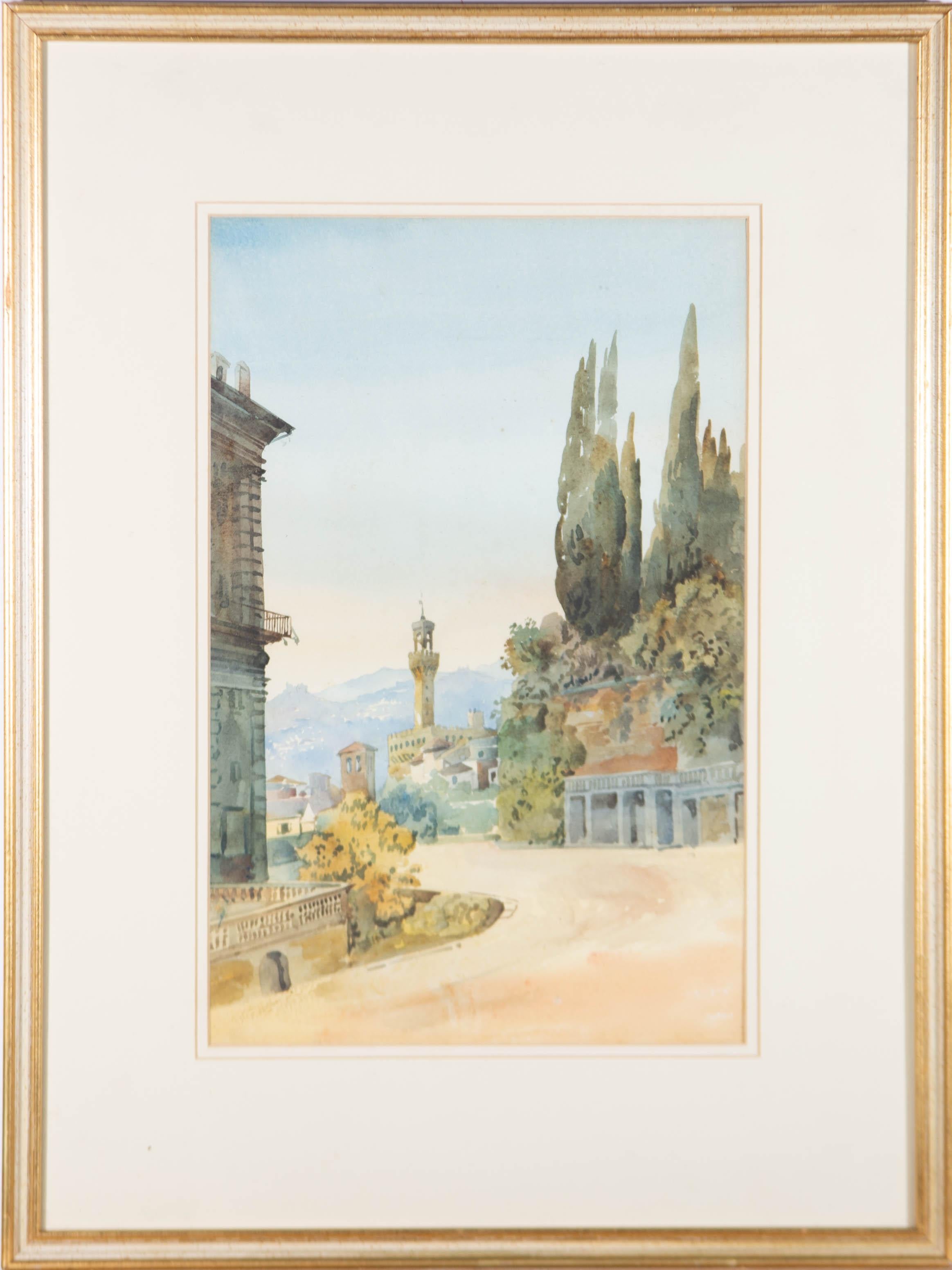 Unknown Landscape Art - Framed Mid 20th Century Watercolour - Plazzo Vecchio