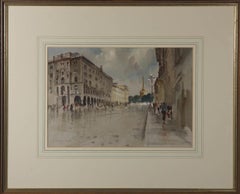 Aquarelle du XXe siècle signée John Barrie Haste (1931 -2011), Nevsky Avenue