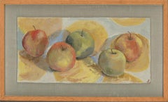 Francesca Shakespeare - Signed Contemporary Gouache, Apples on Yellow Circles