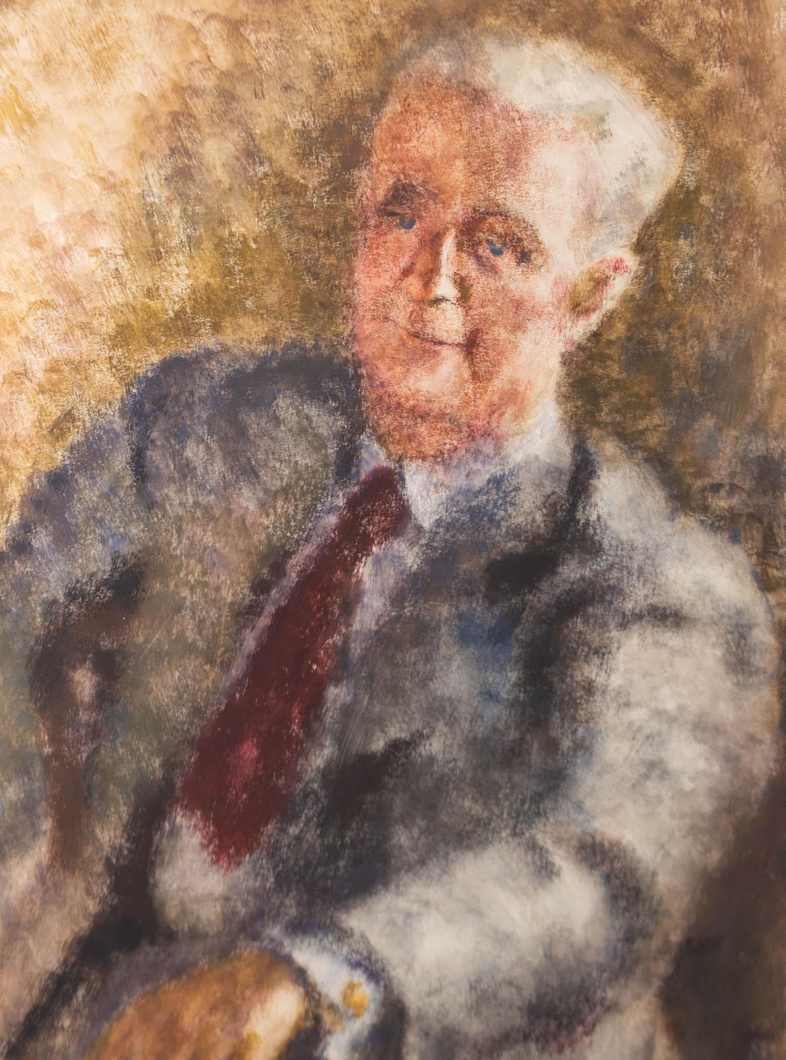 Eve Disher (1894-1991) - Gouache de mediados del siglo XX, Retrato con corbata roja en venta 1