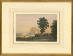 Antique Late 19th Century Watercolour - Clifftop Castle