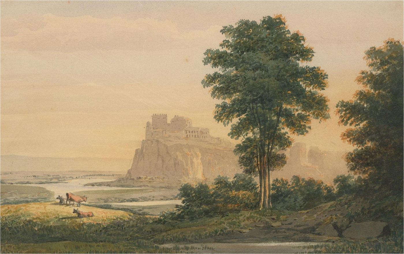 Late 19th Century Watercolour - Clifftop Castle - Art by Unknown