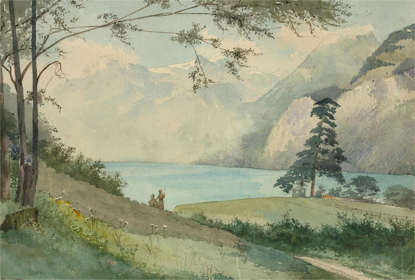 R. Cailleux - 1906 Watercolour, Lac des Quatre Cantons For Sale 1