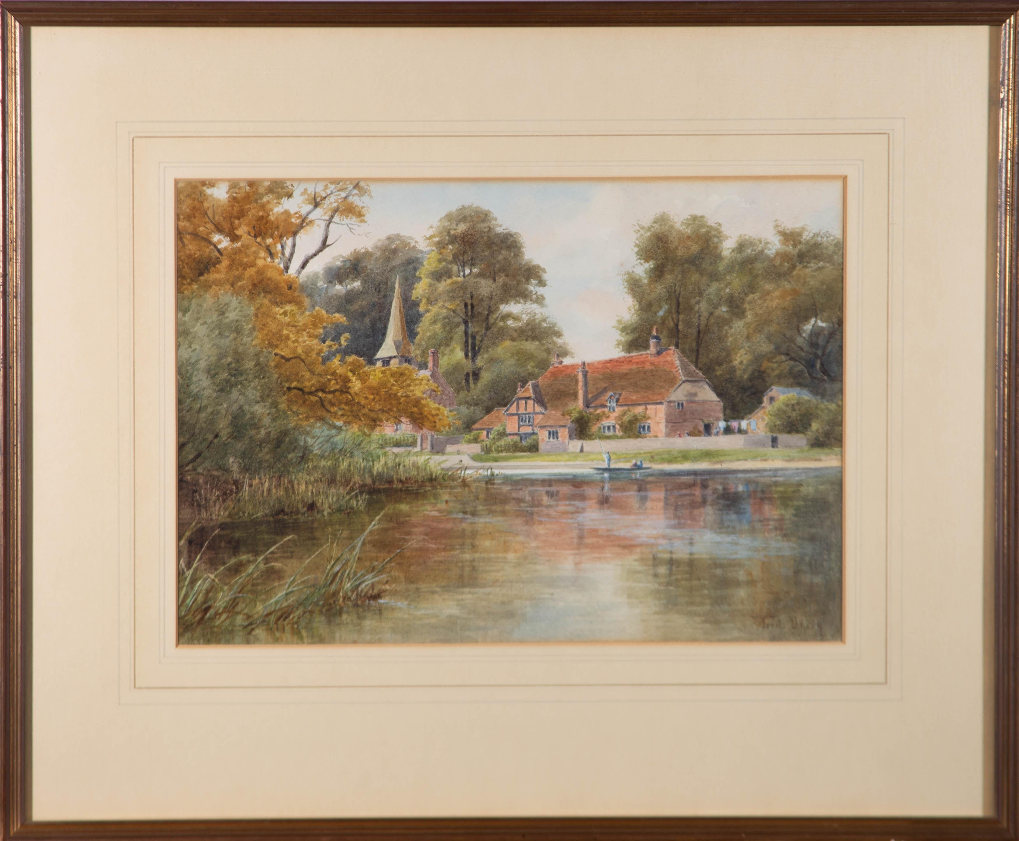 Unknown Landscape Art - Early 20th Century Watercolour - Lake Scene with Figures