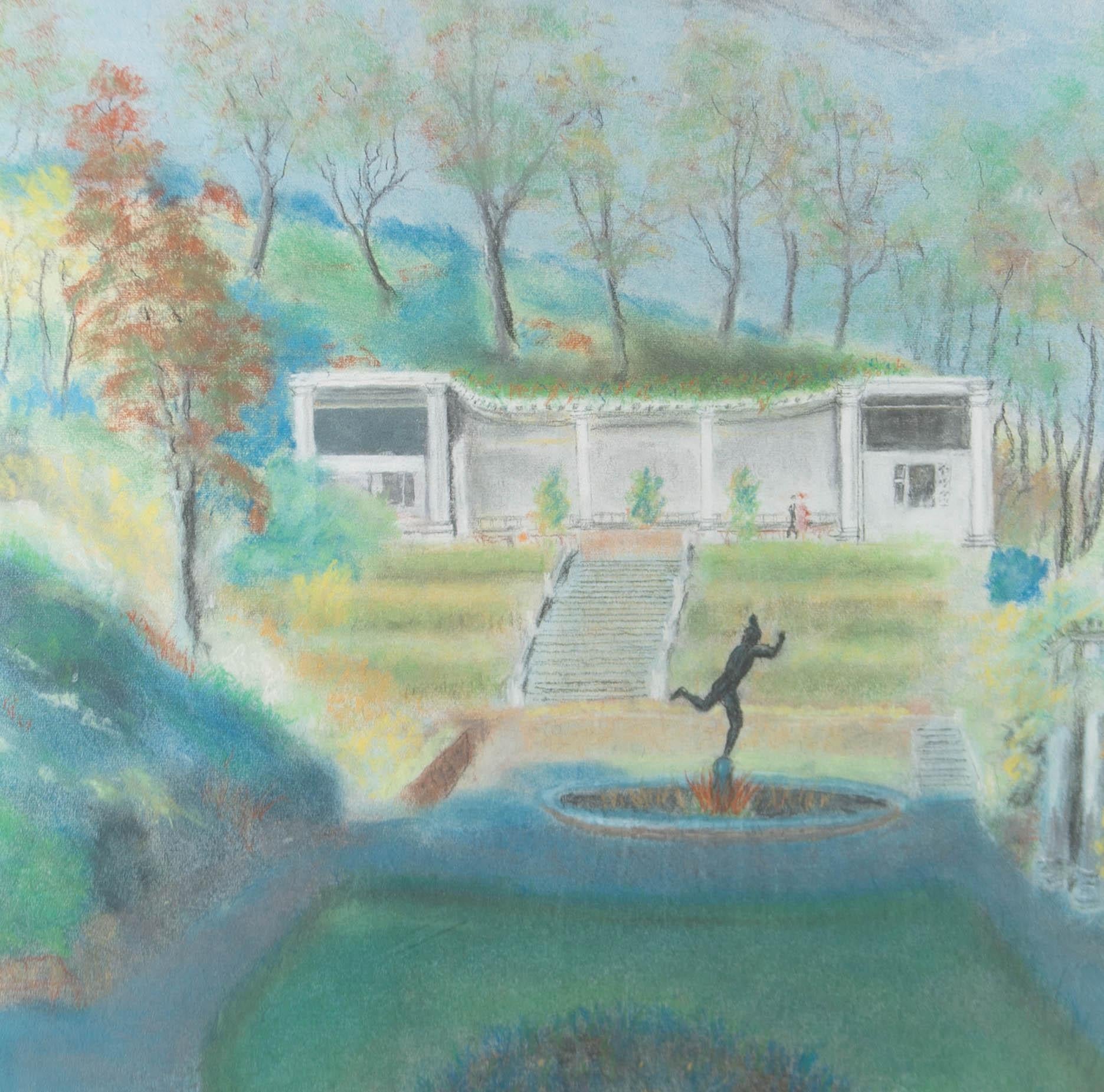 Pastel du 20ème siècle encadré - Jardins italiens de Cliff du Sud, Scarborough - Art de Unknown