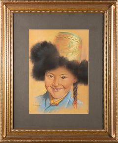 Goray Douglas (1920-1976) - Pastel du XXe siècle, jeune fille tibétaine