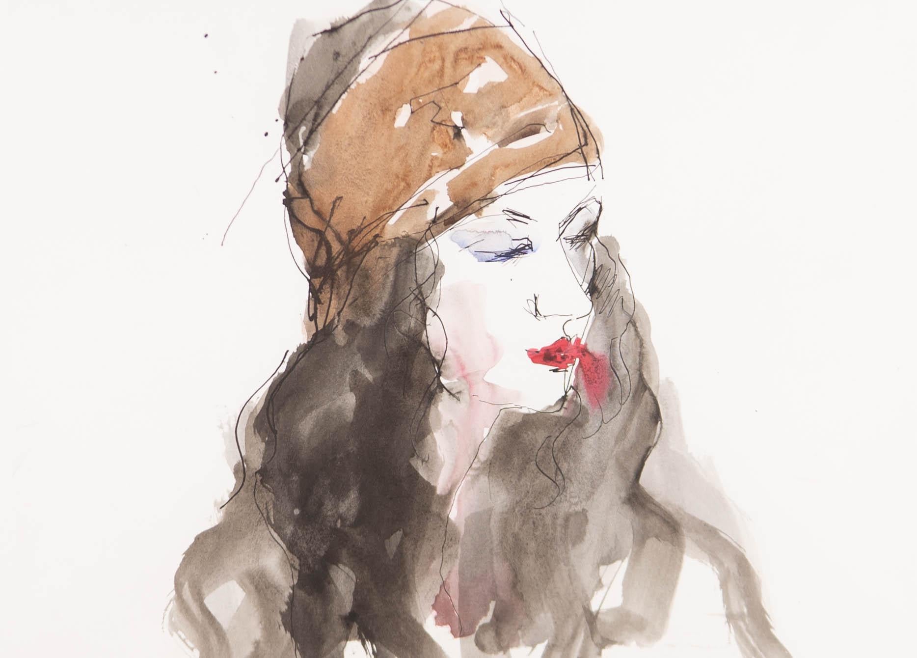Peter Collins ARCA - 20th Century Watercolour, Brown Headpiece For Sale 1