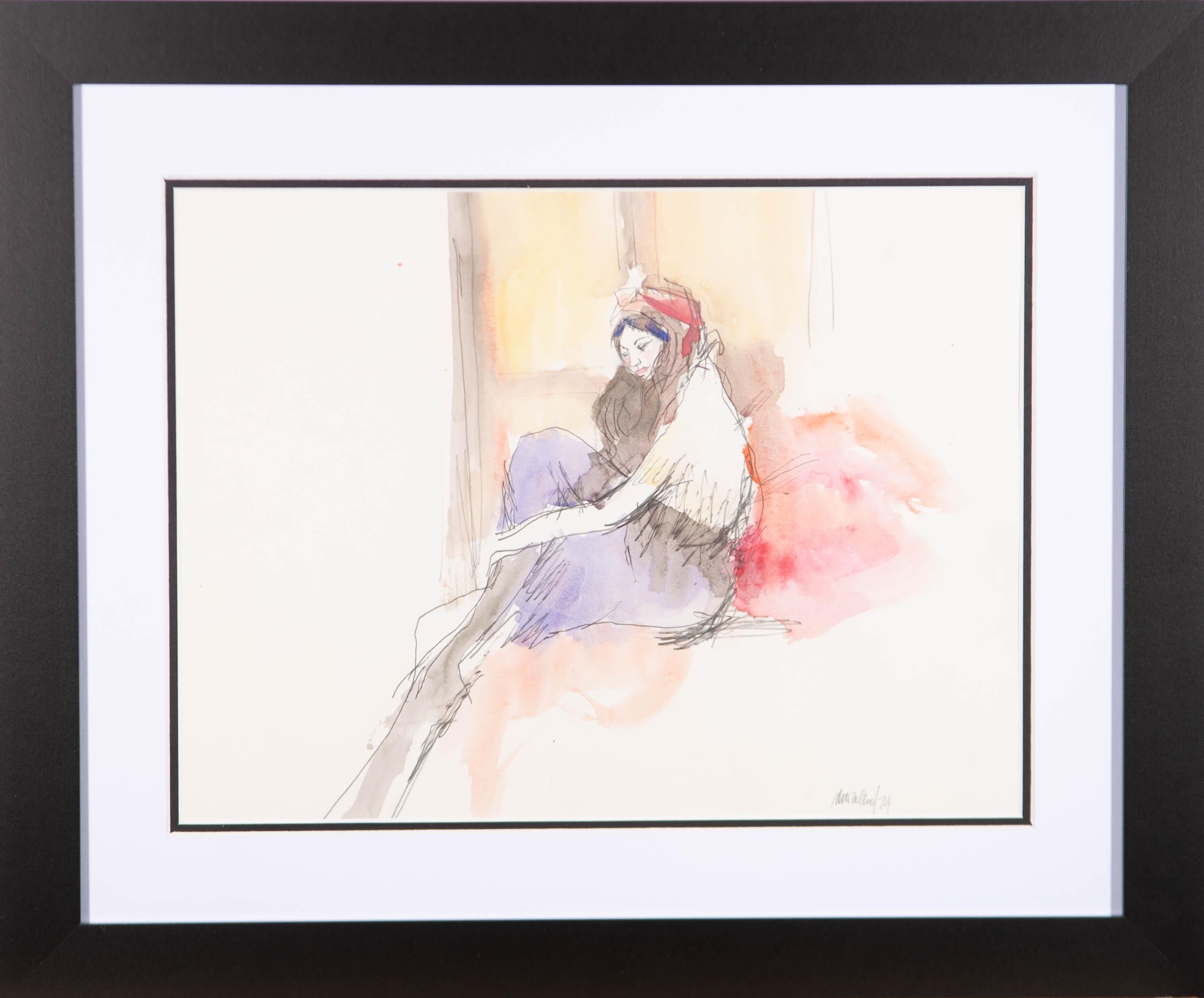 A captivating watercolour painting with graphite by the listed British artist Peter Collins. The scene depicts a woman seated by a window. Signed and dated to the lower right-hand corner. On wove.
