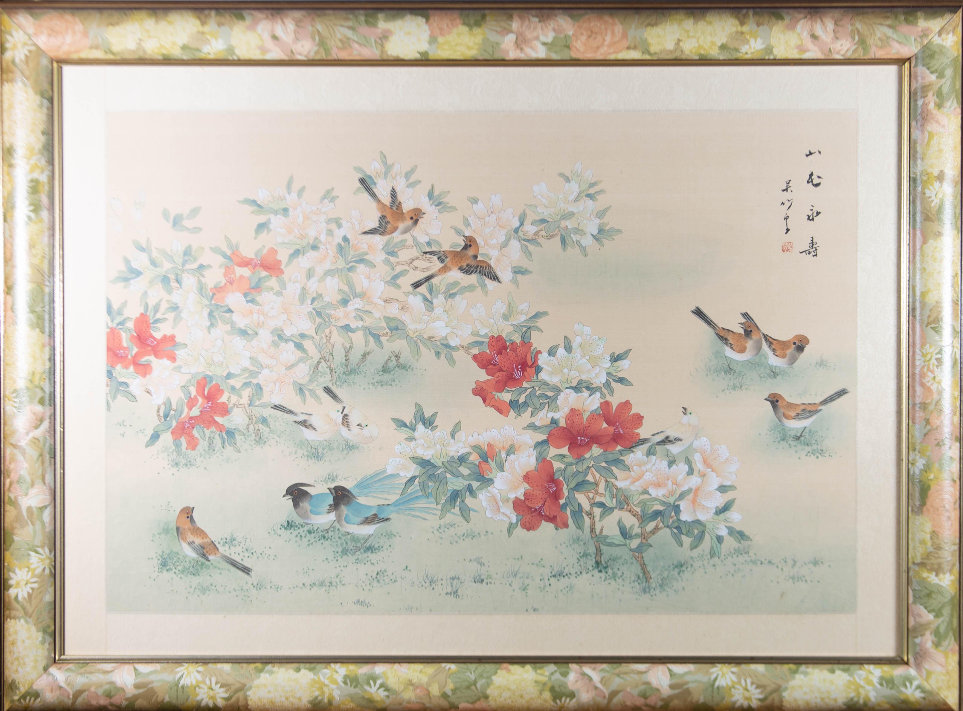 Early 20th Century Gouache - Birds Among Blossom