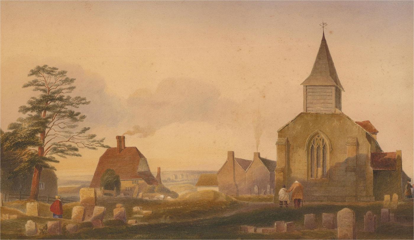Mid 19th Century Watercolour - A Quiet Moment Of Remembrance - Brown Landscape Art by Unknown
