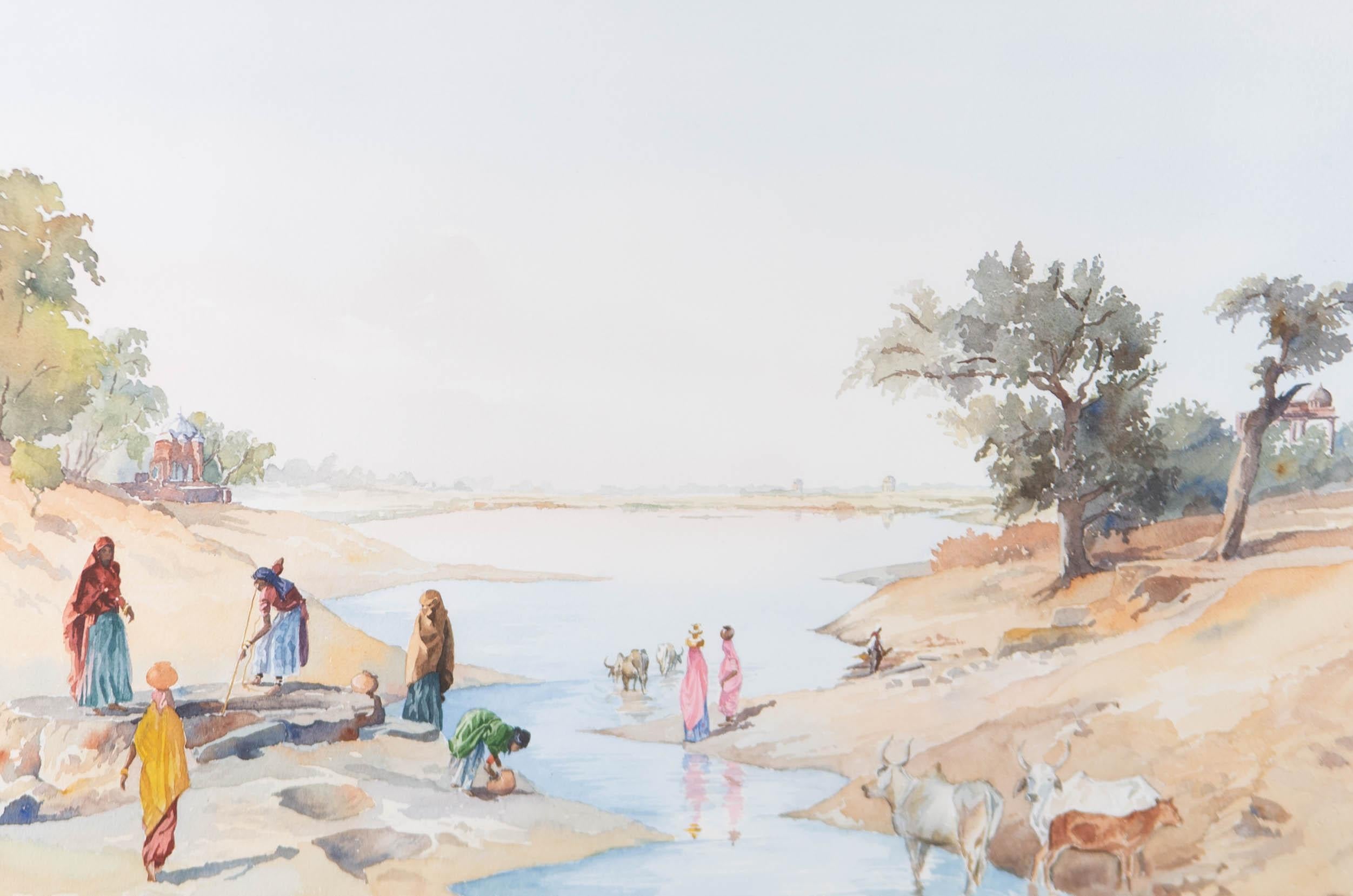 Jonathan Savill - 1999 Watercolour, Women at the Well For Sale 1
