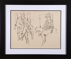 Peter Collins ARCA - 20. Jahrhundert Bleistift- und Tuschezeichnung, Figur und Sessel