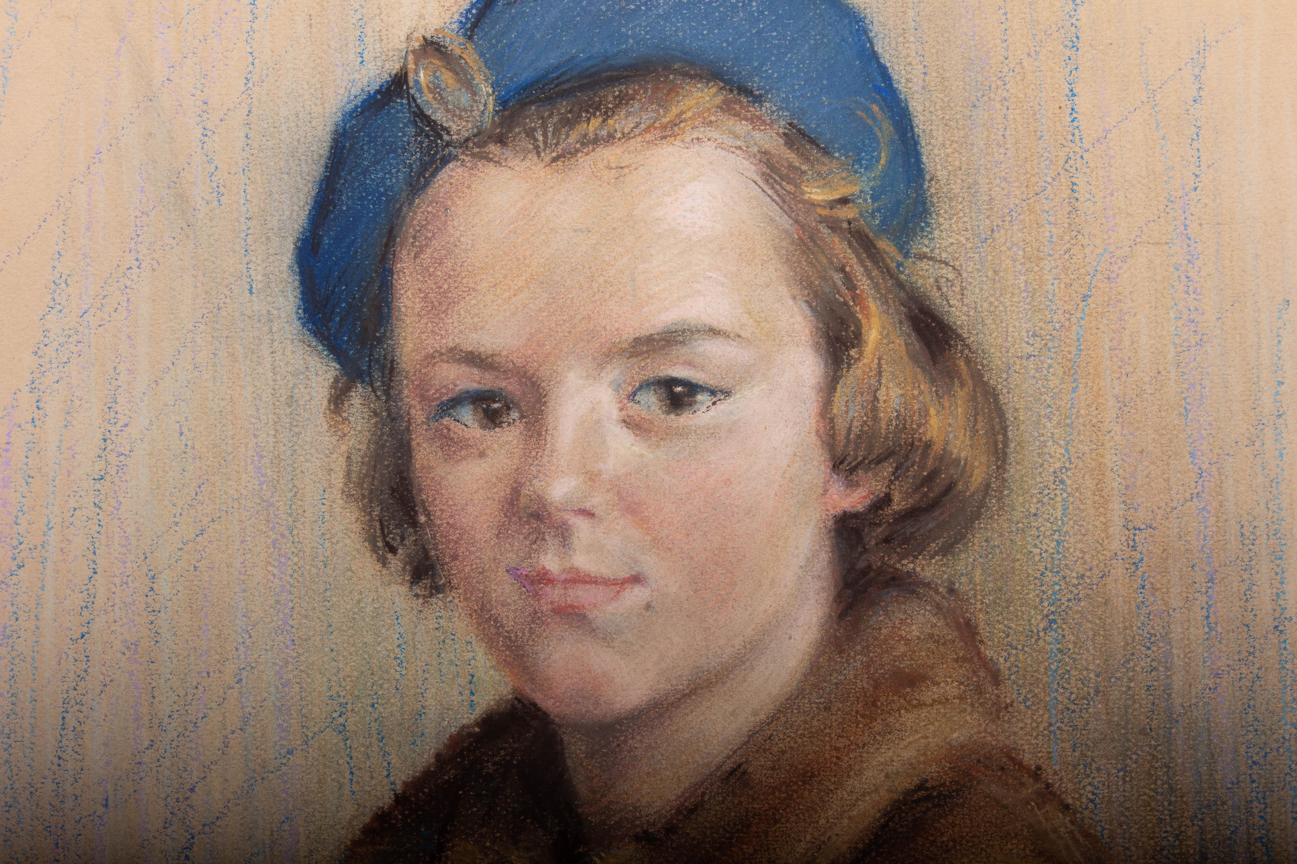 P. Wolmira - 1952 Pastel, Young Lady In Fur 3