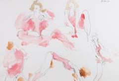 Peter Collins ARCA - 1980 Watercolour, Figure Study in Pink