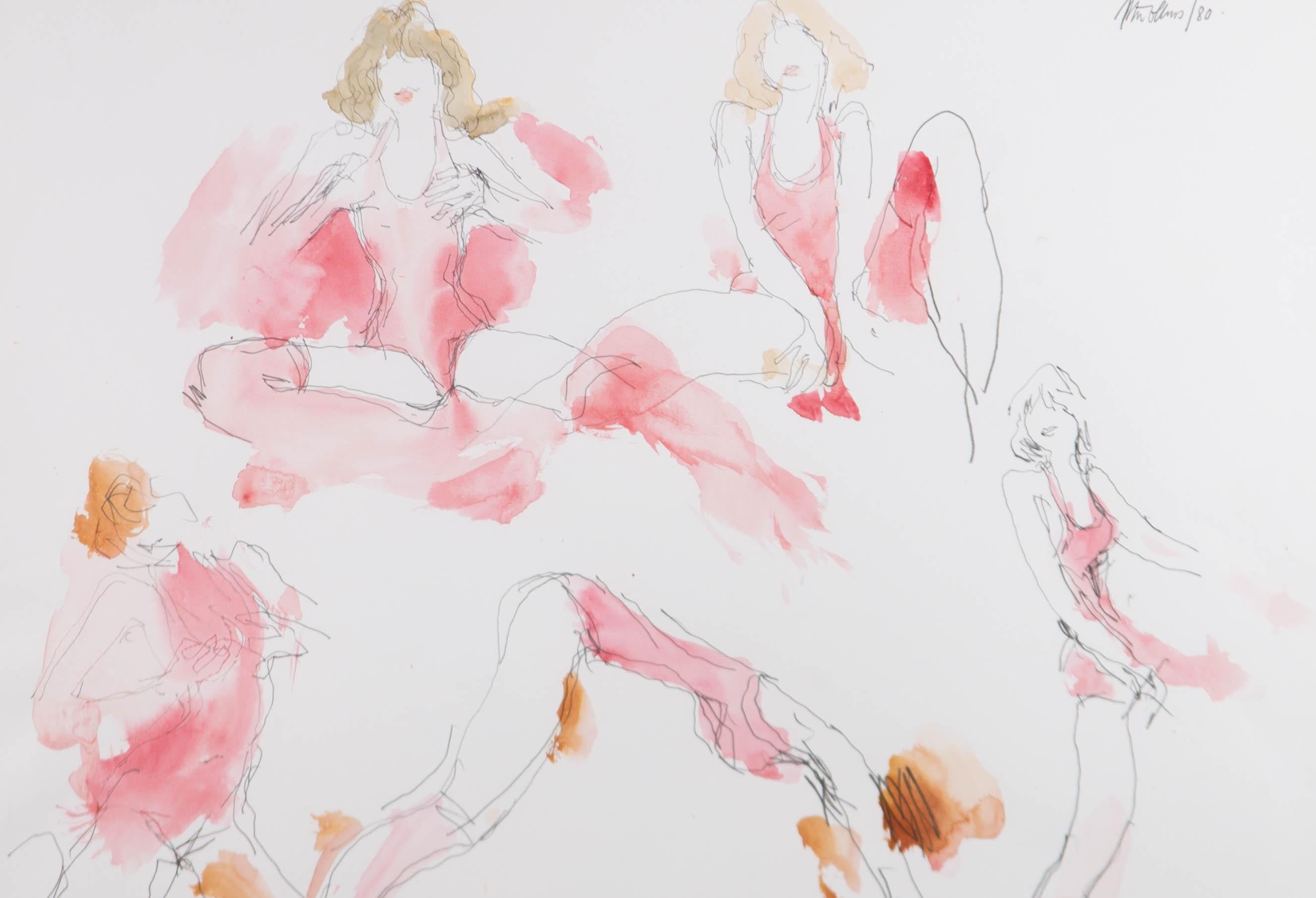 Peter Collins ARCA - 1980 Aquarell, Figurenstudie in Rosa im Angebot 2