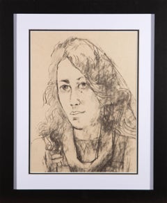 Peter Collins ARCA - 20th Century Charcoal Drawing, Long-haired Figure Study